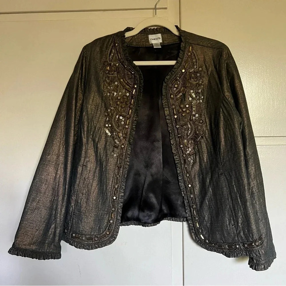 Chico”s Golden‎ Trinket Royalty Beaded Jacket Size Medium - Picture 2 of 11